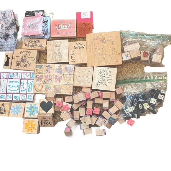 Lot of 125+ Assorted Wood Mounted Rubber Stamps Sets and Individual New And Used - Picture 1 of 16